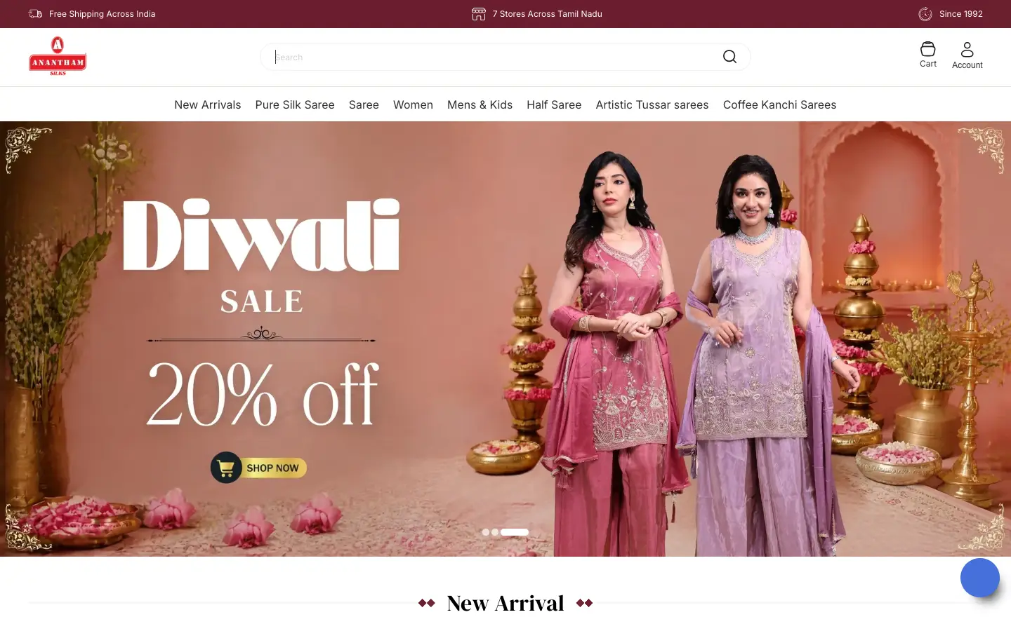 Anantham Silks Shopify store
