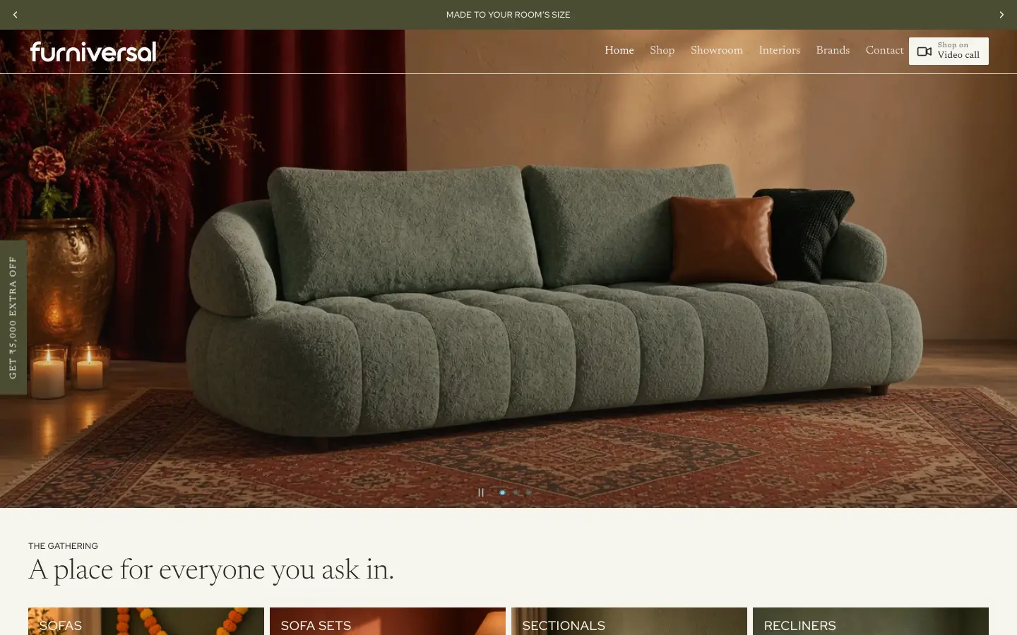 Furniversal website homepage, designed and built on Shopify