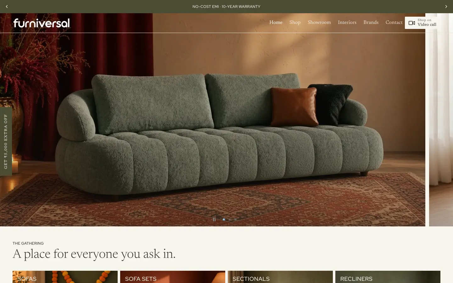 Furniversal website — home page on desktop